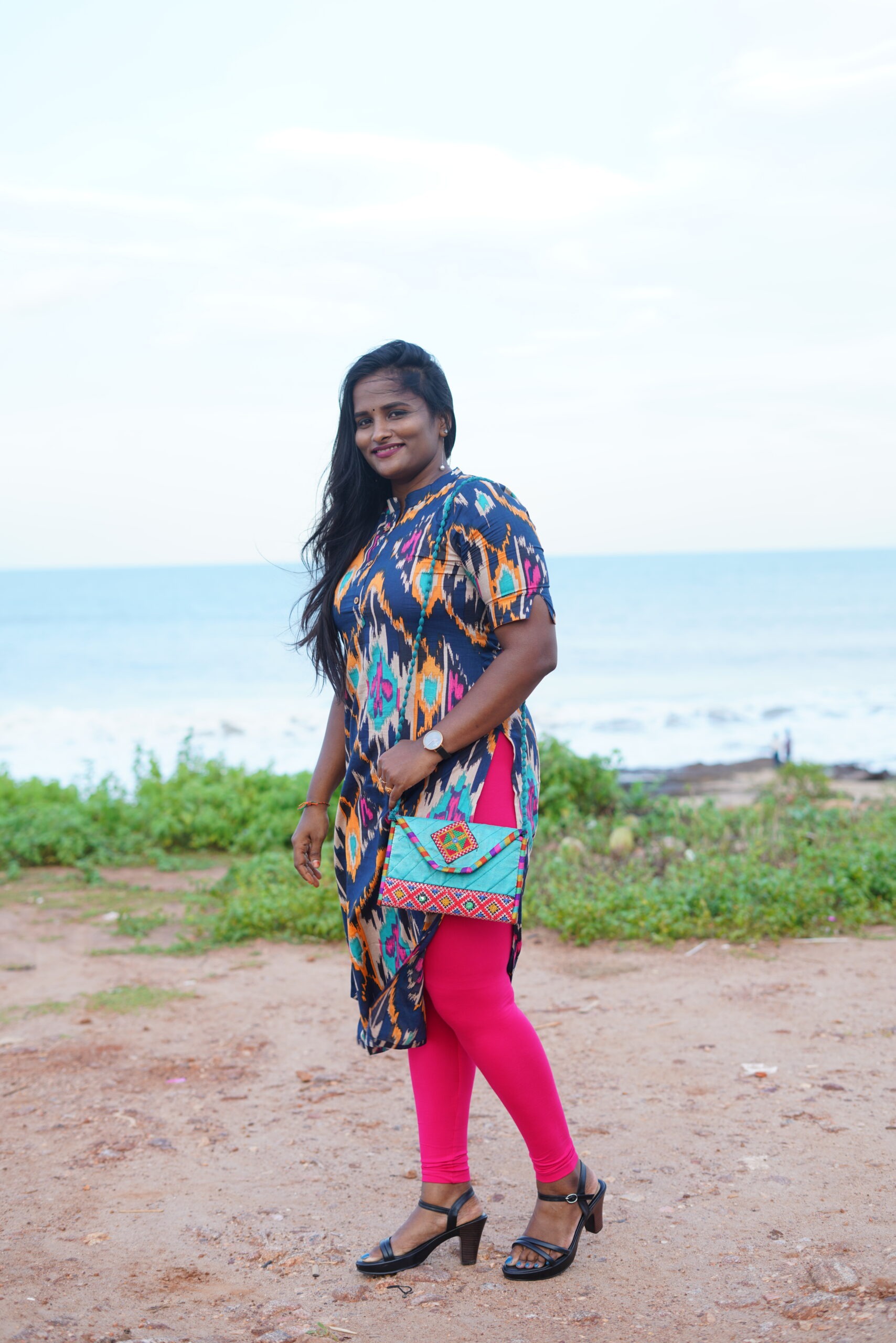 SJ - 10 | Cotton Straight-Cut Kurti | Navy Blue Ikkat Style Print - Image 5