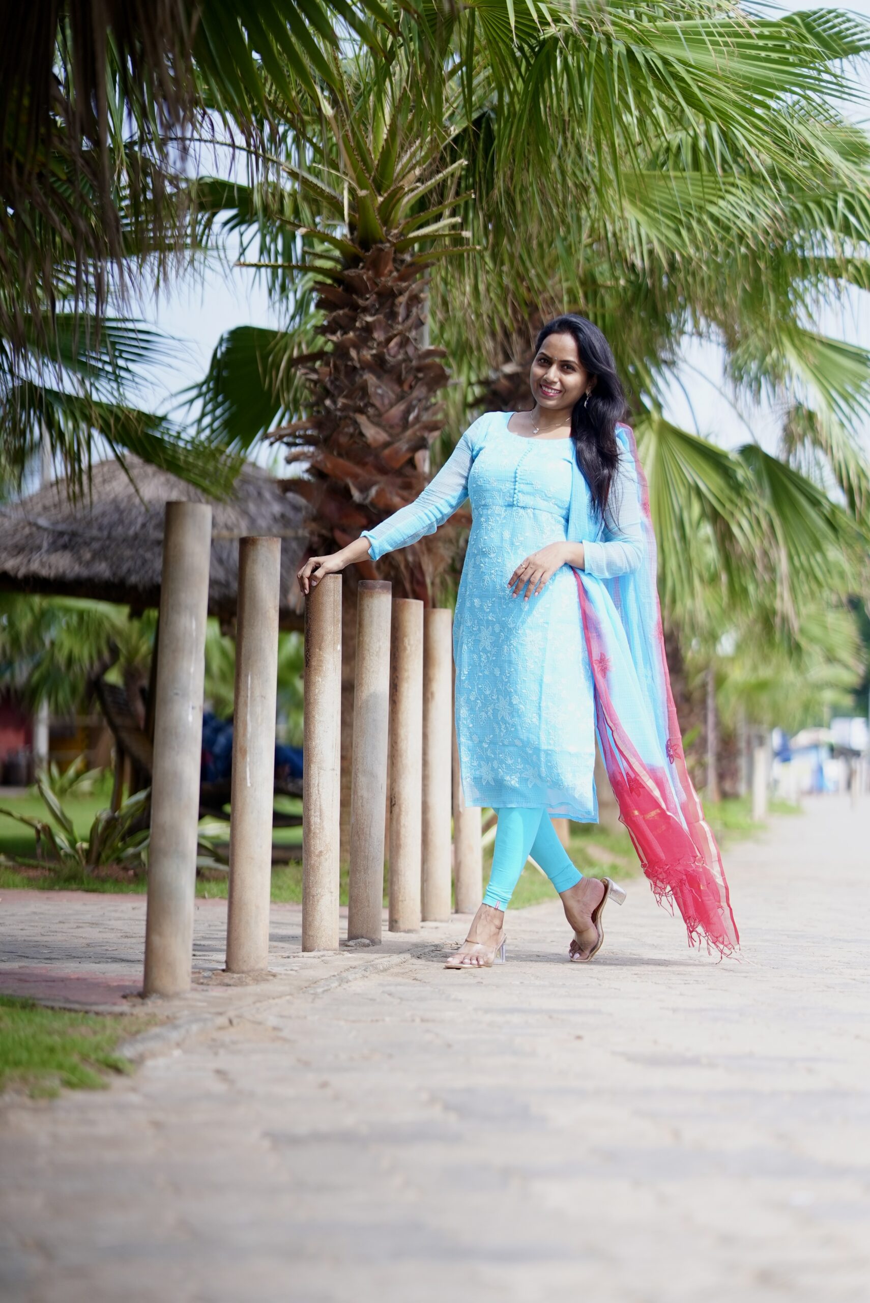 SJ-13 | Pure Kota Cotton Kurti & Dupatta Set – Sky Blue Ombre Elegance - Image 4