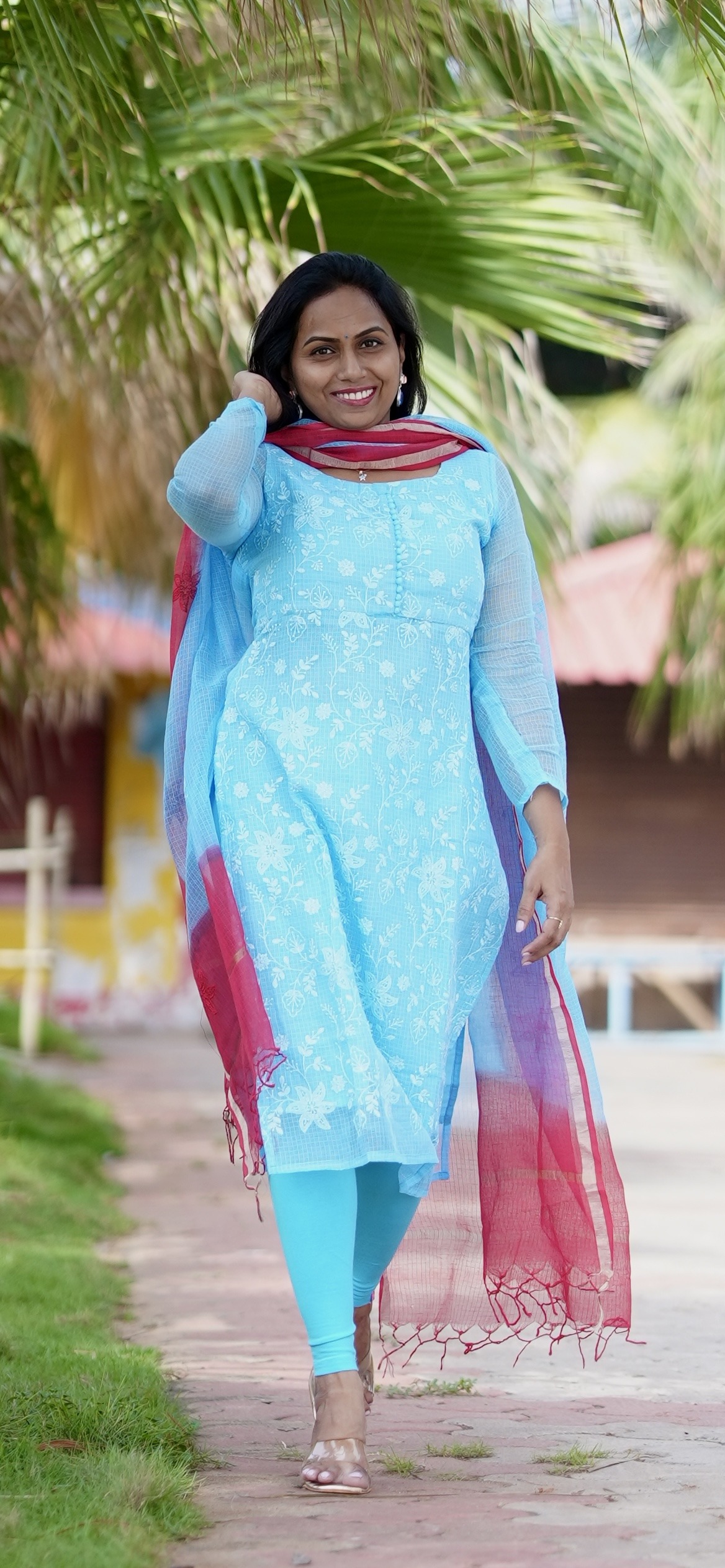 SJ-13 | Pure Kota Cotton Kurti & Dupatta Set – Sky Blue Ombre Elegance - Image 2