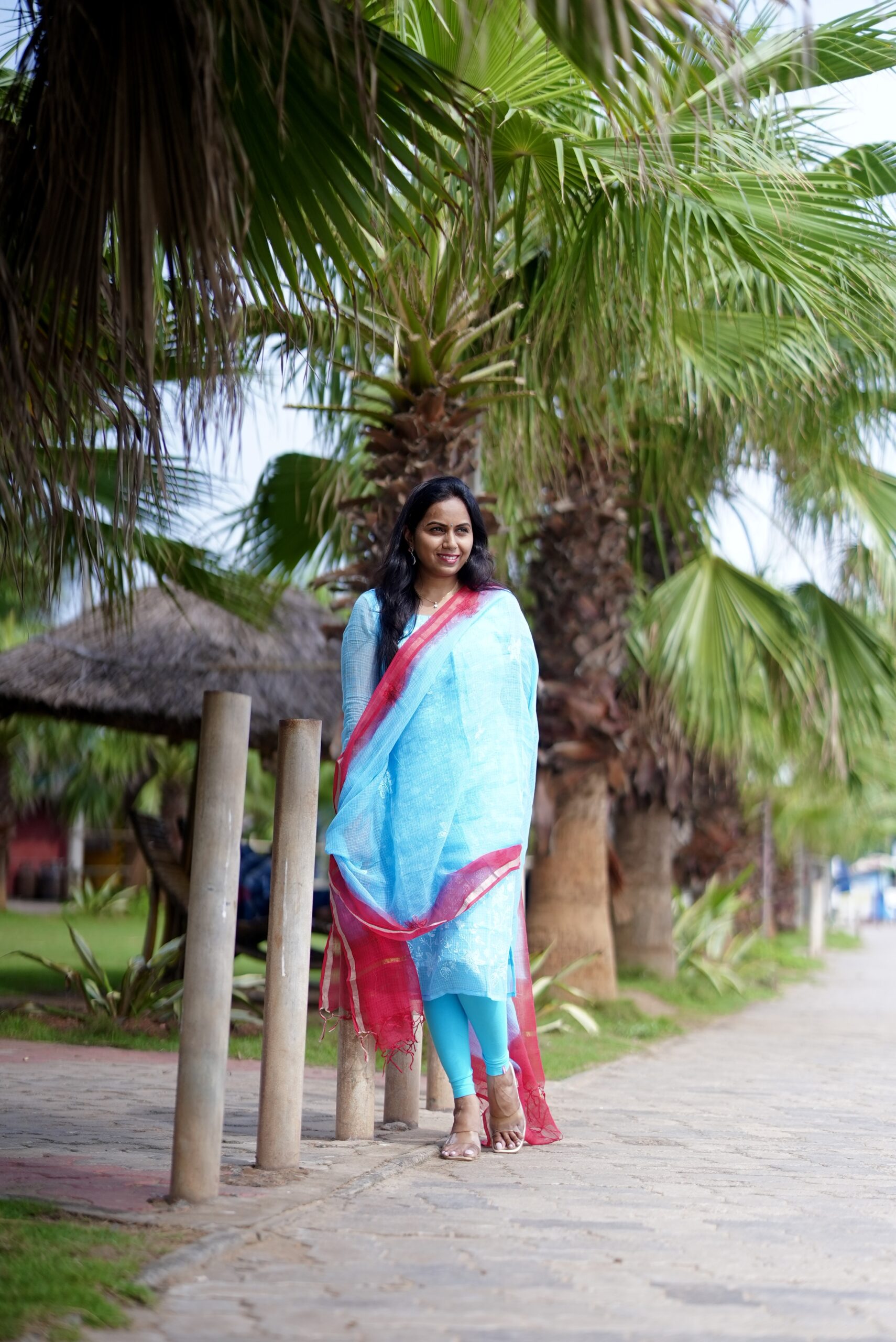 SJ-13 | Pure Kota Cotton Kurti & Dupatta Set – Sky Blue Ombre Elegance - Image 3