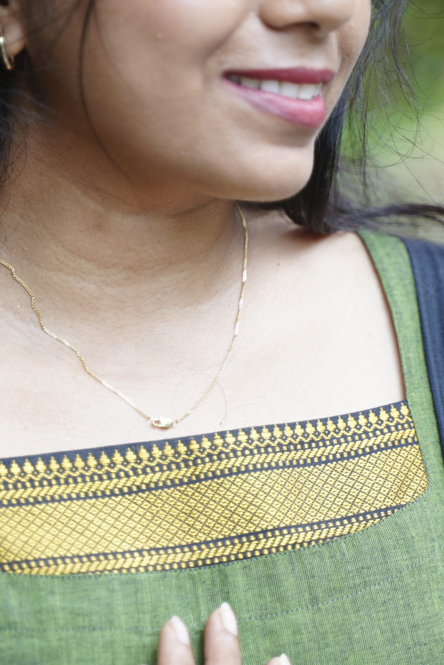 SJ-15 | Mangalagiri Handloom Cotton 3-Piece Suit Set – Leaf Green & Black Contrast - Image 7