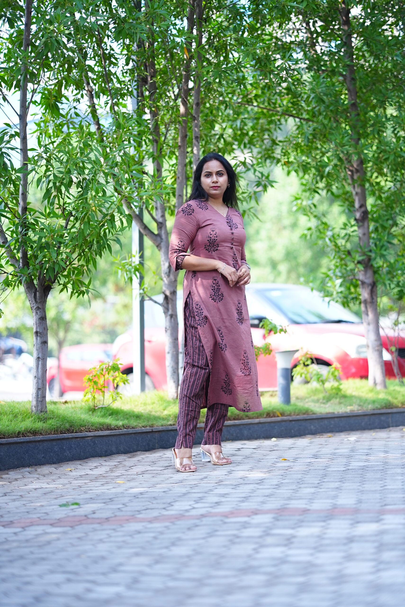 SJ-20 | Handblock Cotton Co-ord Set | Mauve Pink Elegance - Image 2