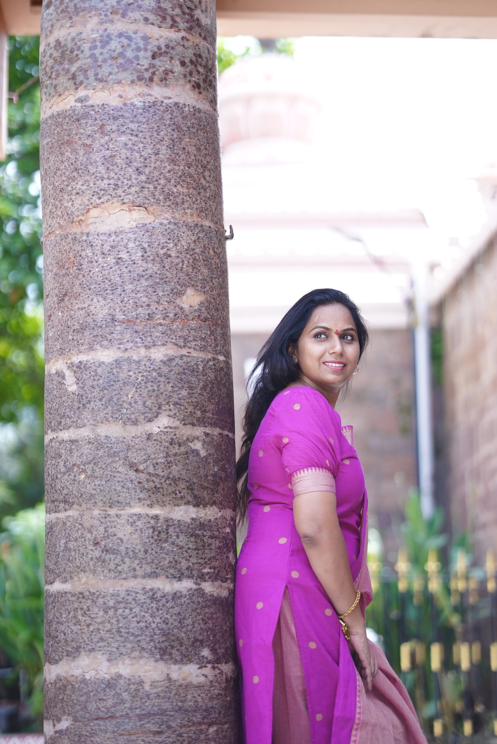 SJ-17 | Magenta Pink Dual-Tone Mangalagiri Cotton 3-Piece Suit Set - Image 7