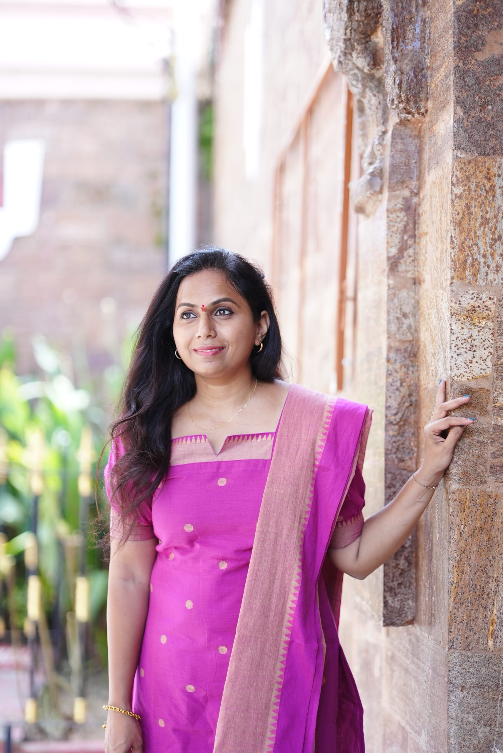 SJ-17 | Magenta Pink Dual-Tone Mangalagiri Cotton 3-Piece Suit Set - Image 8