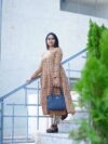 SJ-18 | Sand Stone Handblock A-Line Cotton Co-ord Set with High Slit