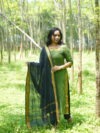 SJ-15 | Mangalagiri Handloom Cotton 3-Piece Suit Set – Leaf Green & Black