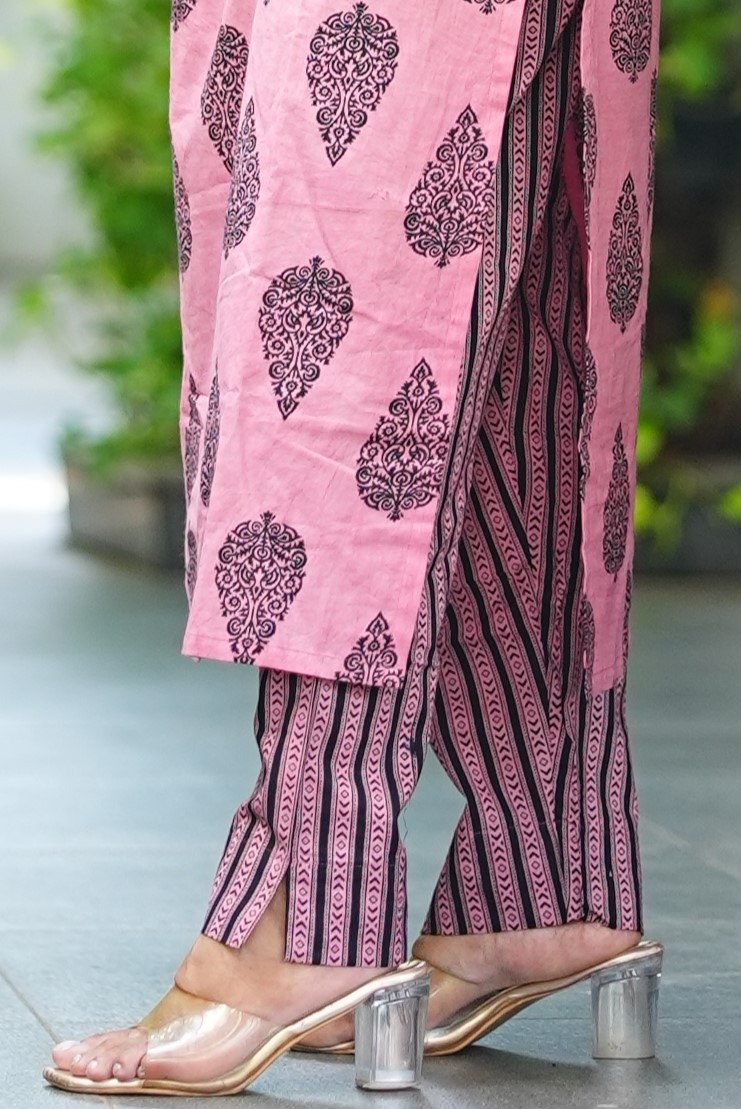 SJ-21 | Pure Handblock Cotton Co-ord Set | Blush Pink Grace - Image 8
