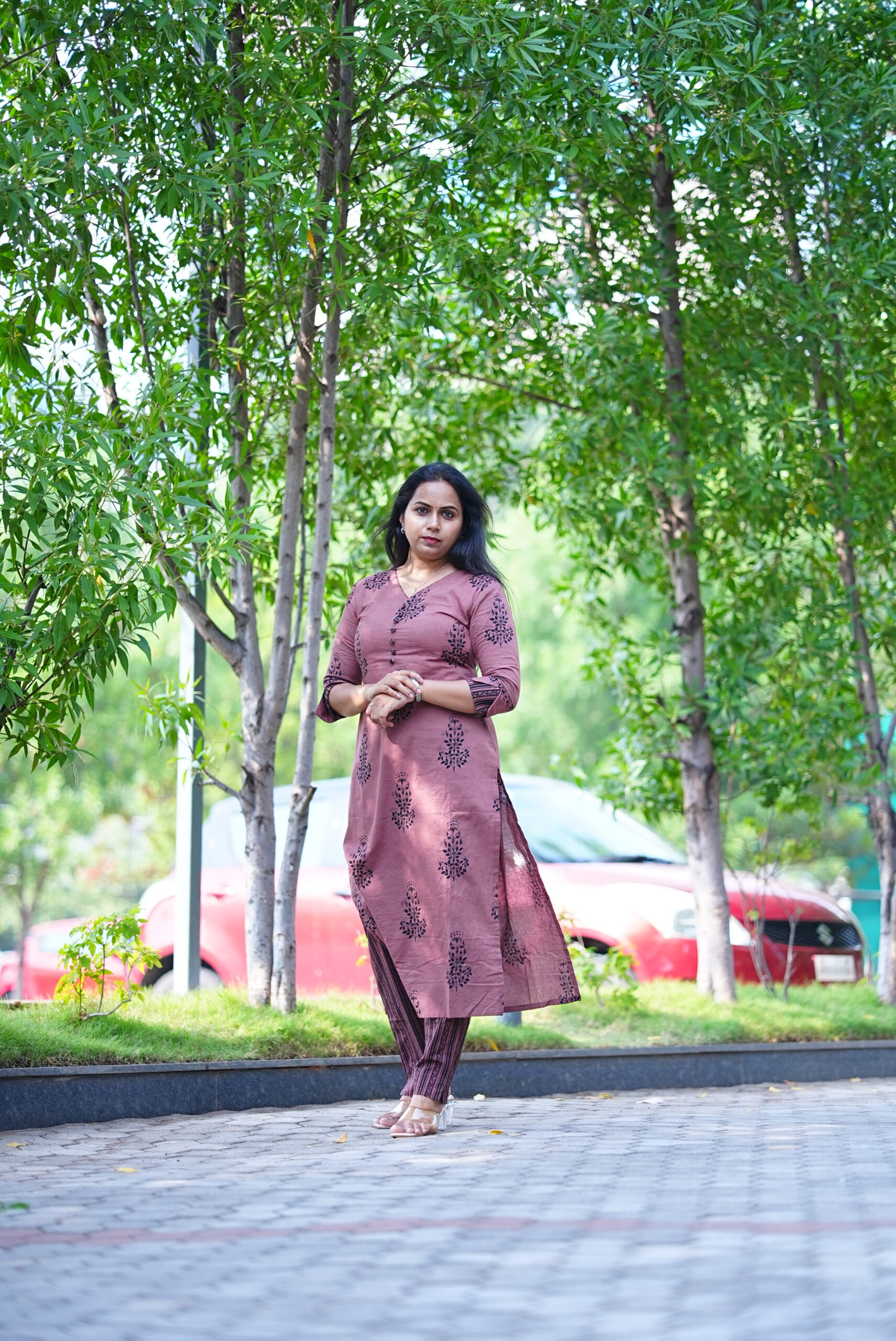 SJ-20 | Handblock Cotton Co-ord Set | Mauve Pink Elegance - Image 3