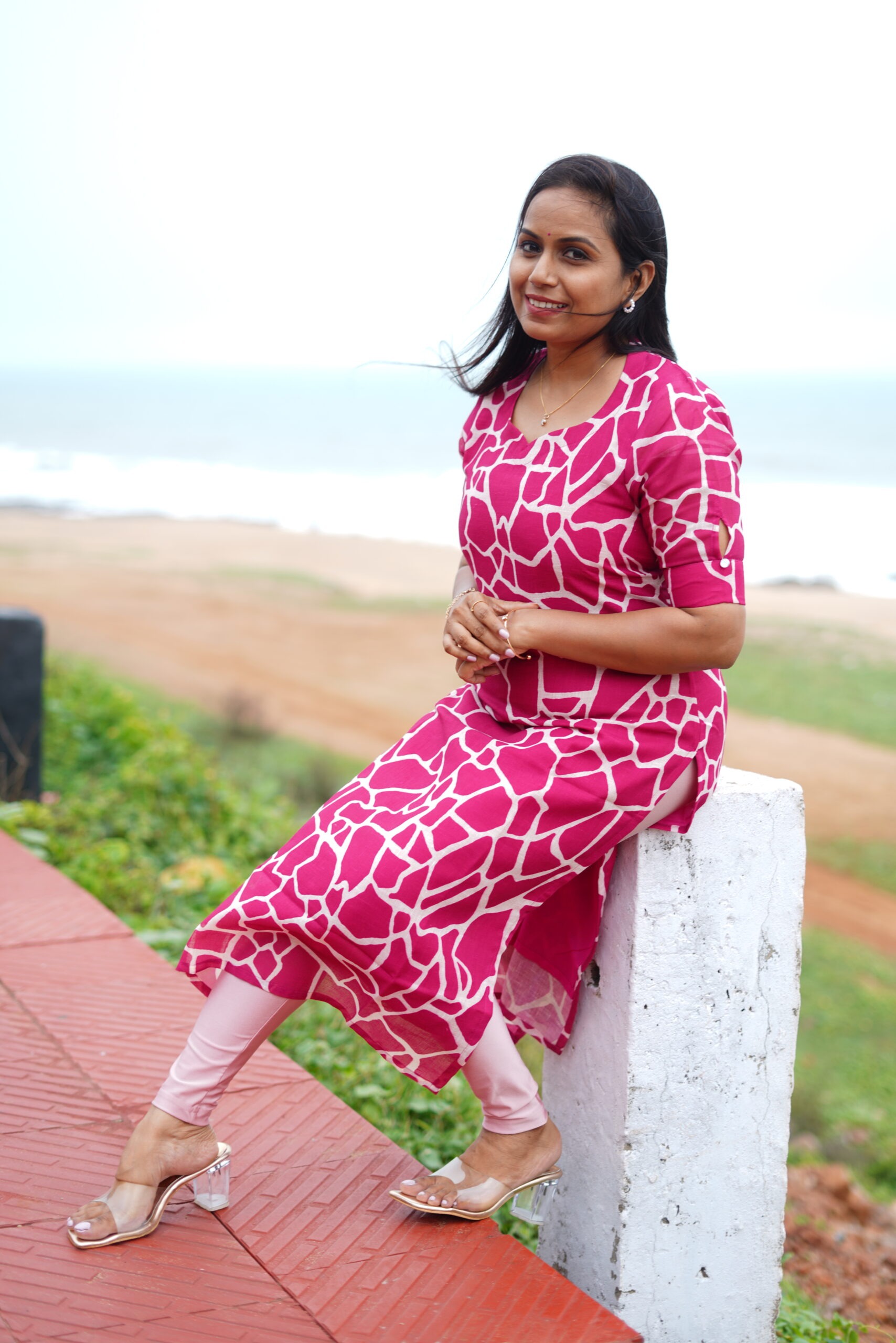 SJ-08 | Deep Peach Pink Vintage Linen Cotton Kurti - Image 5