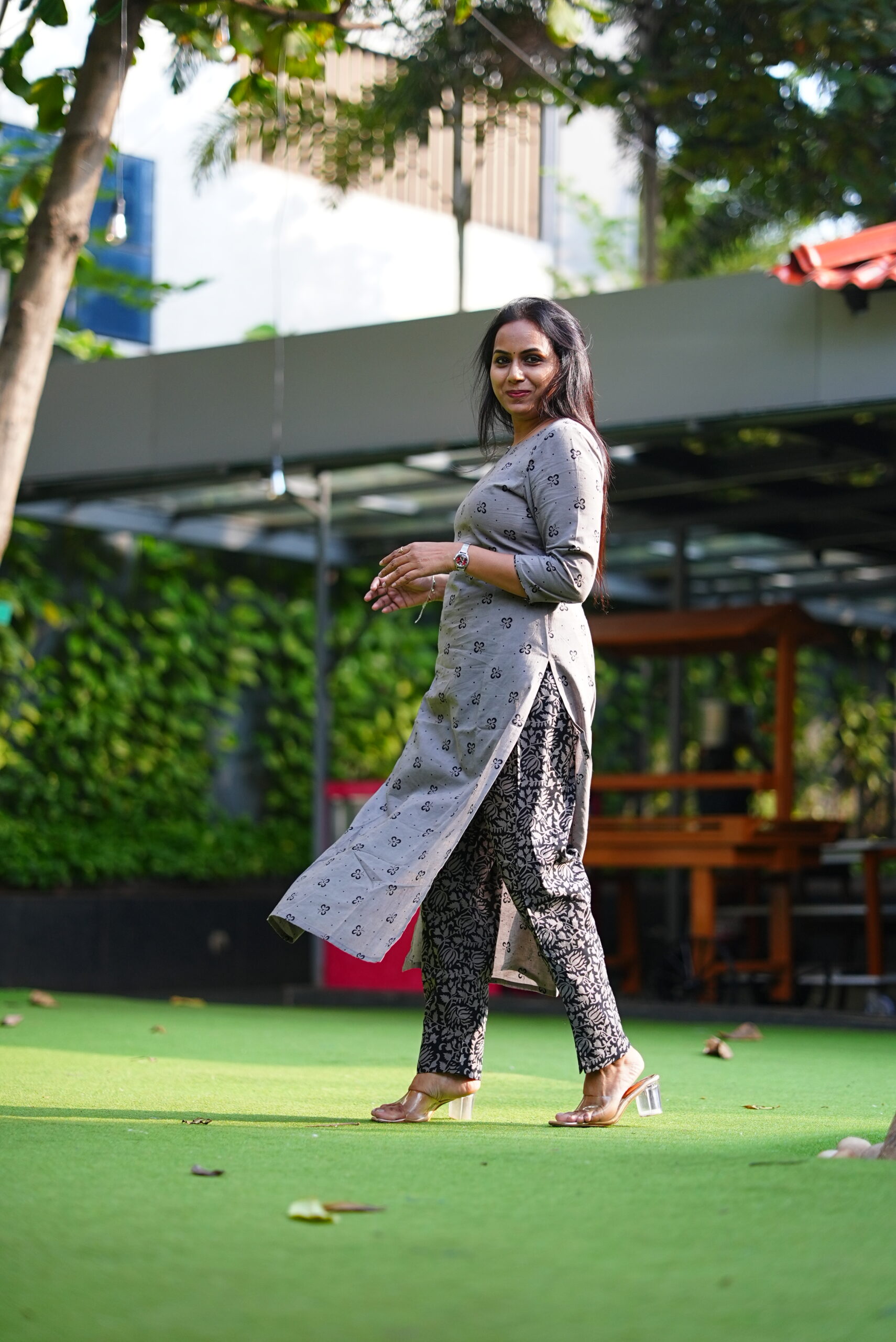 SJ-22 | Handblock Cotton Co-ord Set | Classy Ash Grey - Image 3