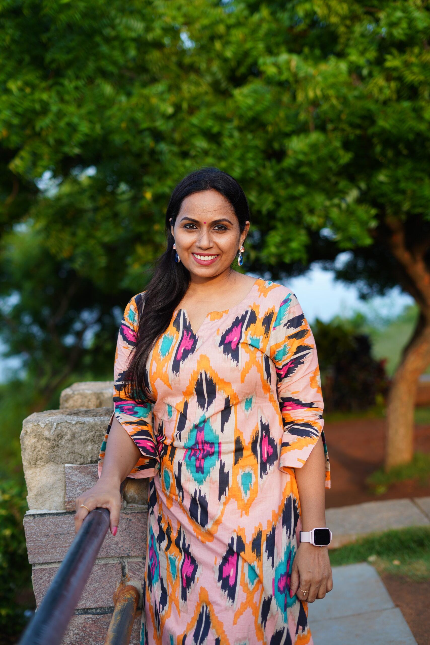 SJ - 09 | Pure Cotton A-Line Kurti | Pastel Peach Ikkat Style Print - Image 3