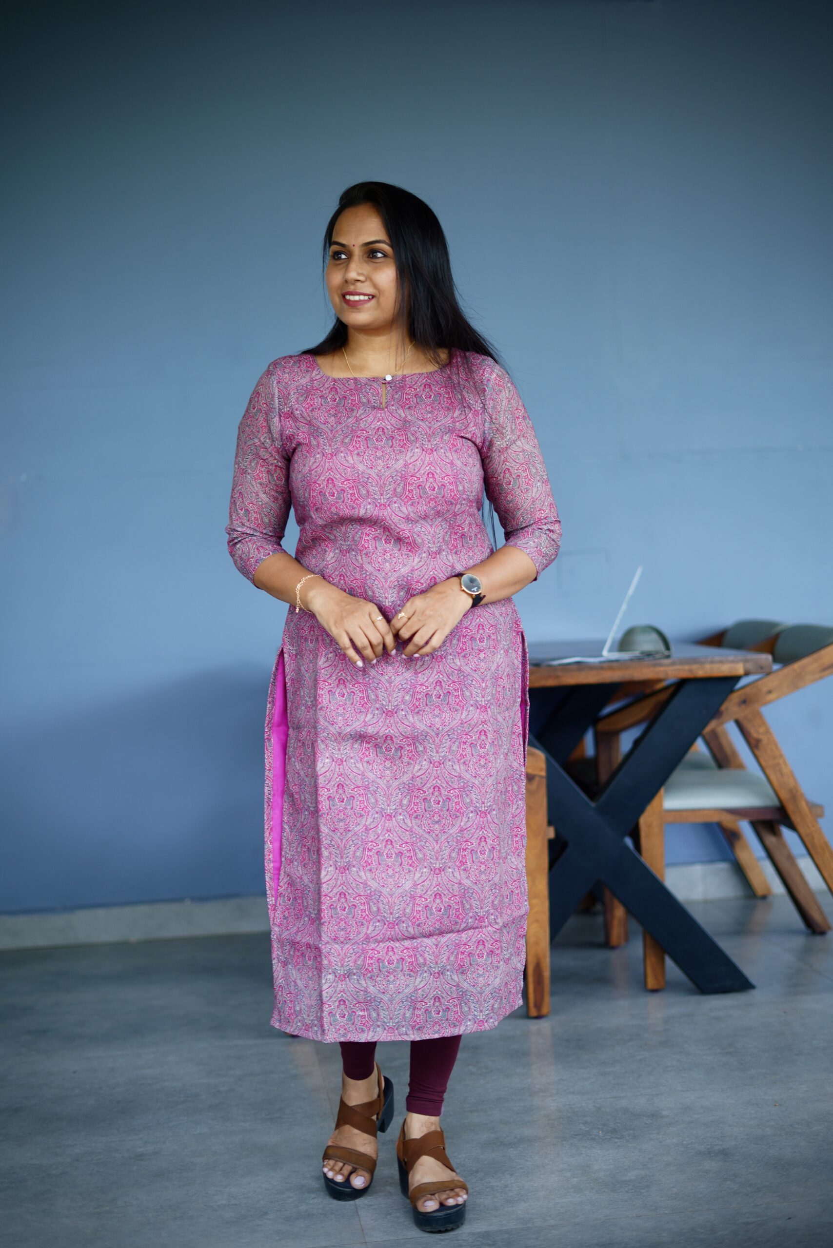 SJ-07 | Burdock Pink Vintage Linen Cotton Kurti - Image 5