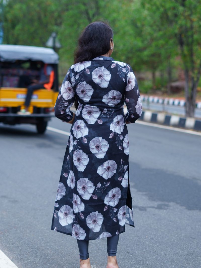 Heavy Vintage Linen Cotton Floral Kurti | Straight Cut - Image 4