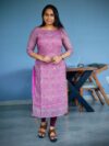 Heavy Vintage Linen Cotton Kurti | Burdock Pink Multi-Pattern | Straight Cut