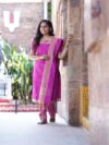 Pure Mangalagiri Cotton 3-Piece Set | Pink with Dual-Tone Dupatta