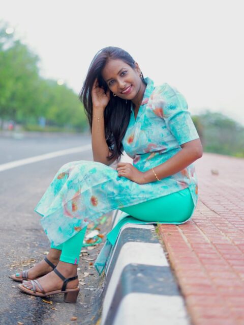 Heavy Vintage Linen Cotton Floral Kurti | Mint Green | Straight Cut