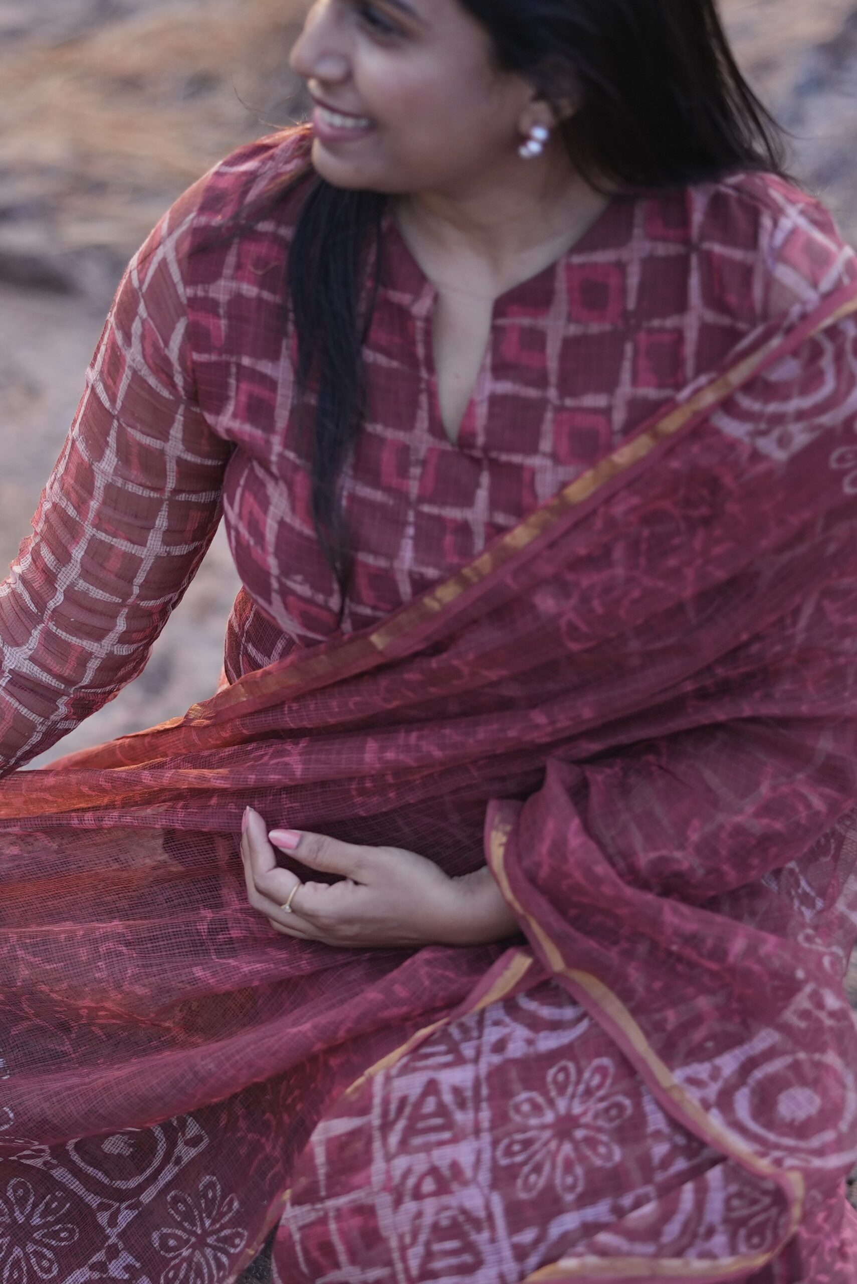 Sahara 1 – Drop 3 | SJ-27 | Earthy Rust Brown - 3 Piece Handblock Kota Doria Suit Set - Image 3