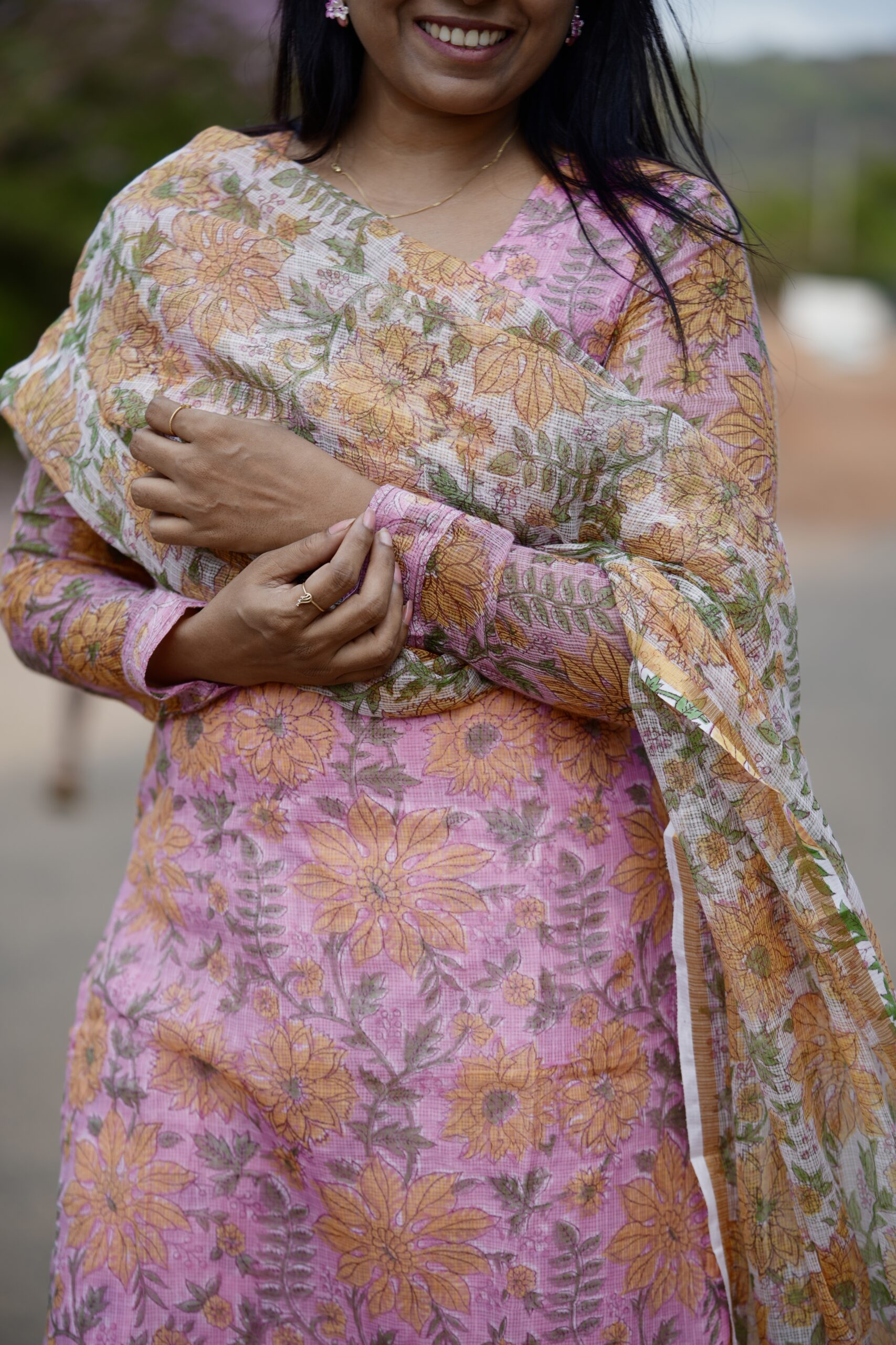 Sahara I – Bloom Pink | SJ-28 | 3 Piece Handblock Kota Doria Suit Set - Image 8