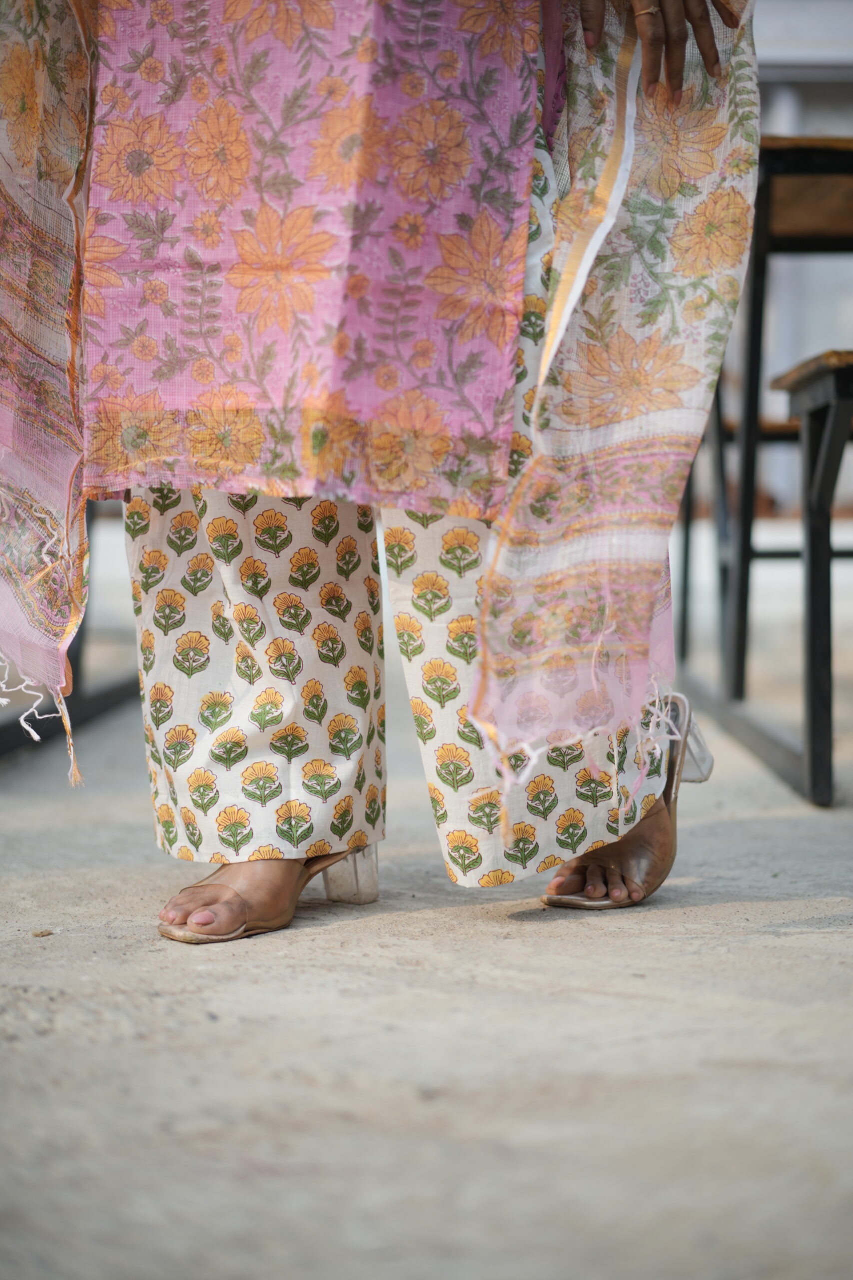 Sahara I – Bloom Pink | SJ-28 | 3 Piece Handblock Kota Doria Suit Set - Image 9