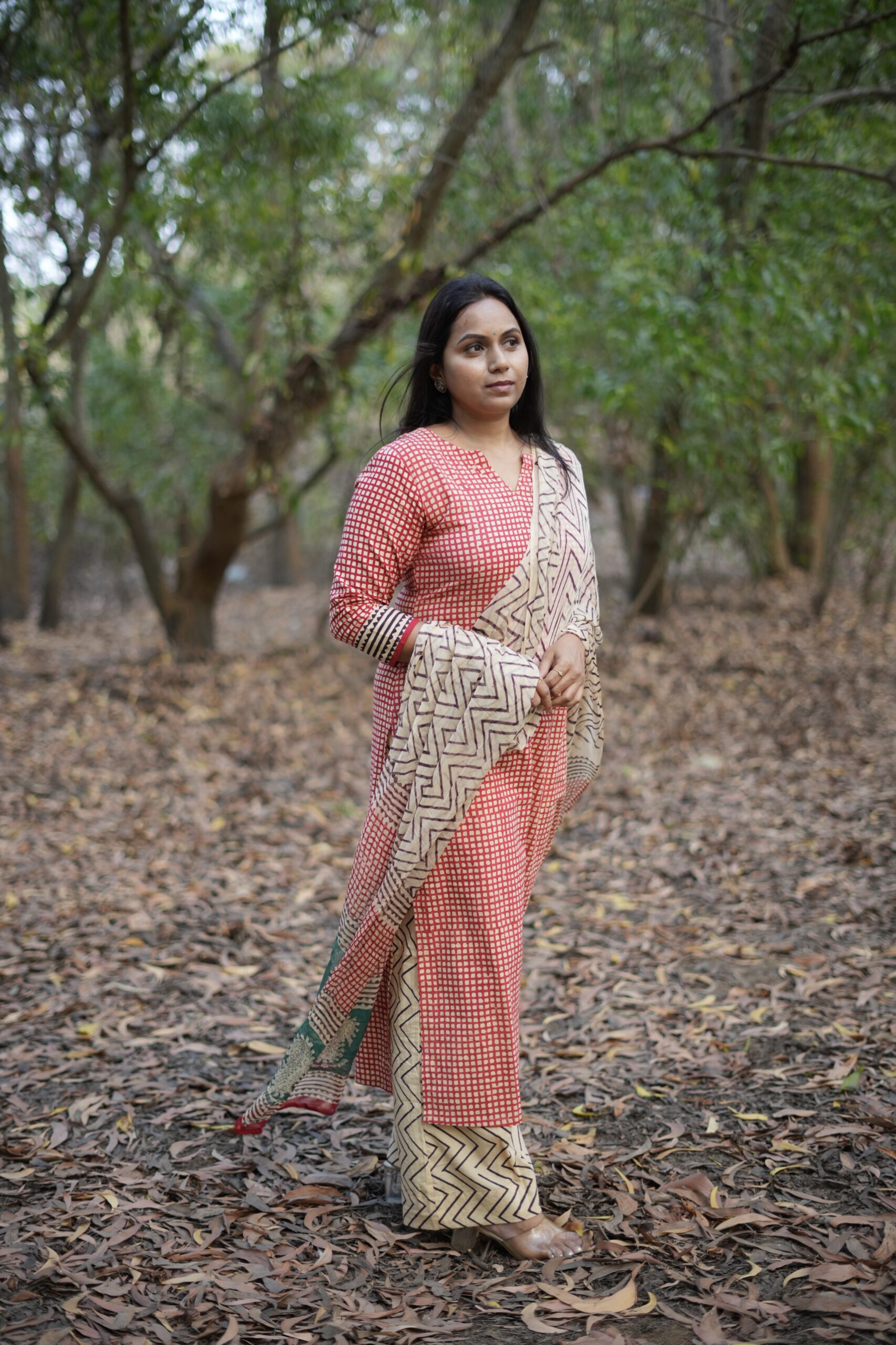 Sahara – Drop 01 | SJ - 25 | Brick Red Handblock 3-Piece Suit Set - Image 2
