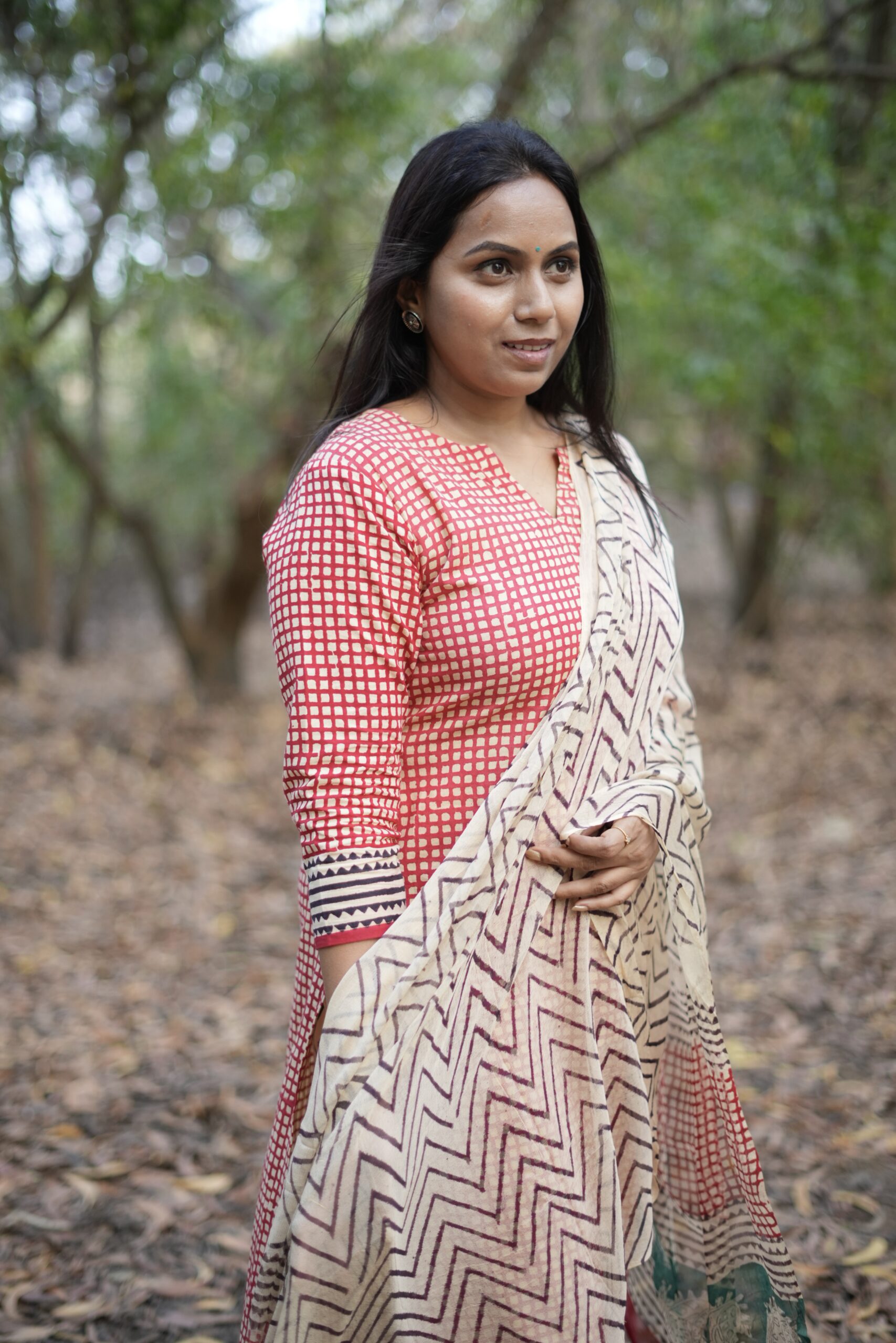 Sahara – Drop 01 | SJ - 25 | Brick Red Handblock 3-Piece Suit Set - Image 3