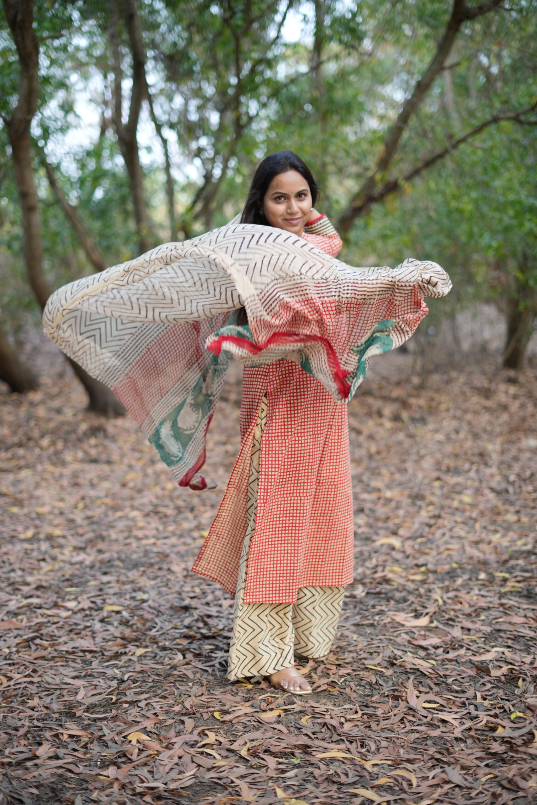 Sahara – Drop 01 | SJ - 25 | Brick Red Handblock 3-Piece Suit Set - Image 8