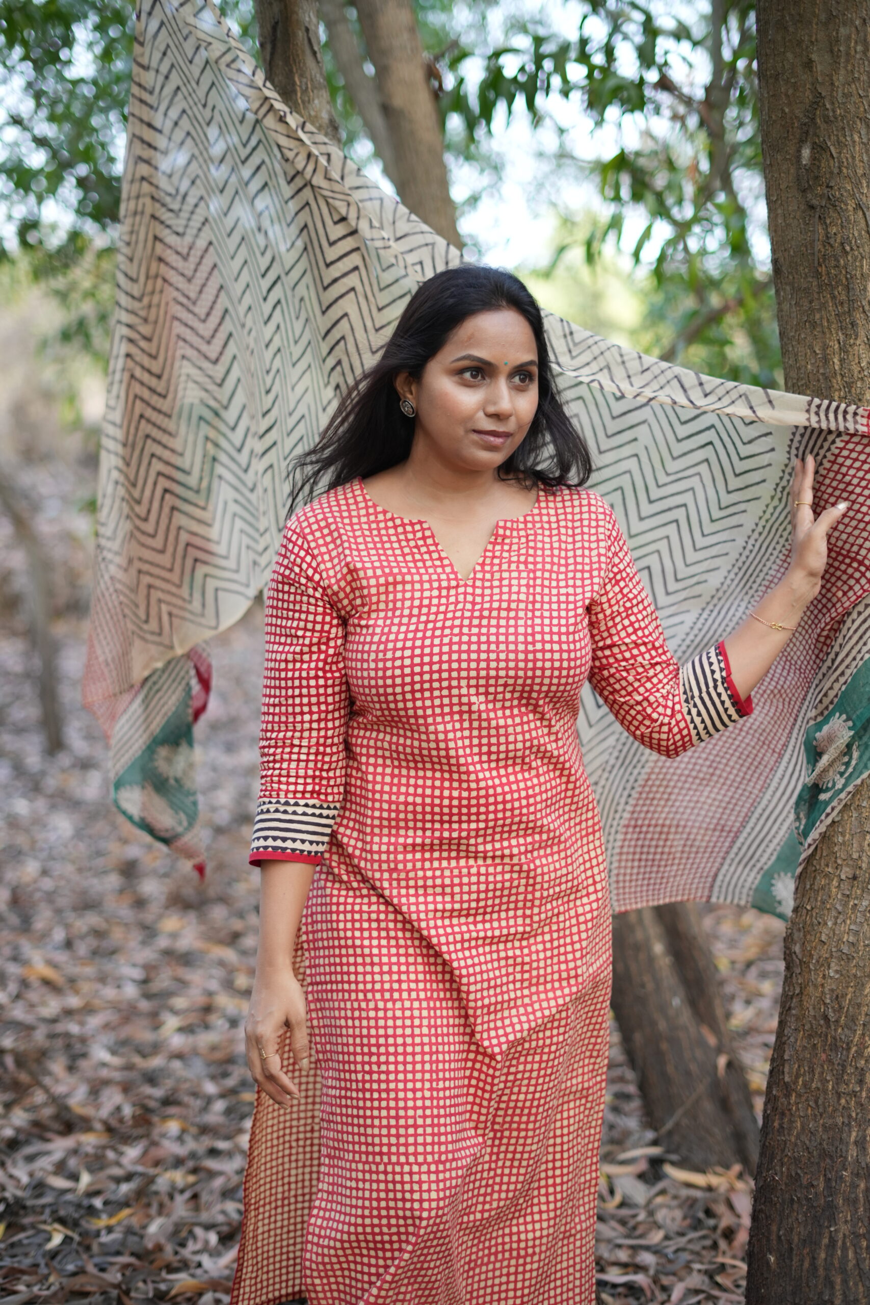 Sahara – Drop 01 | SJ - 25 | Brick Red Handblock 3-Piece Suit Set