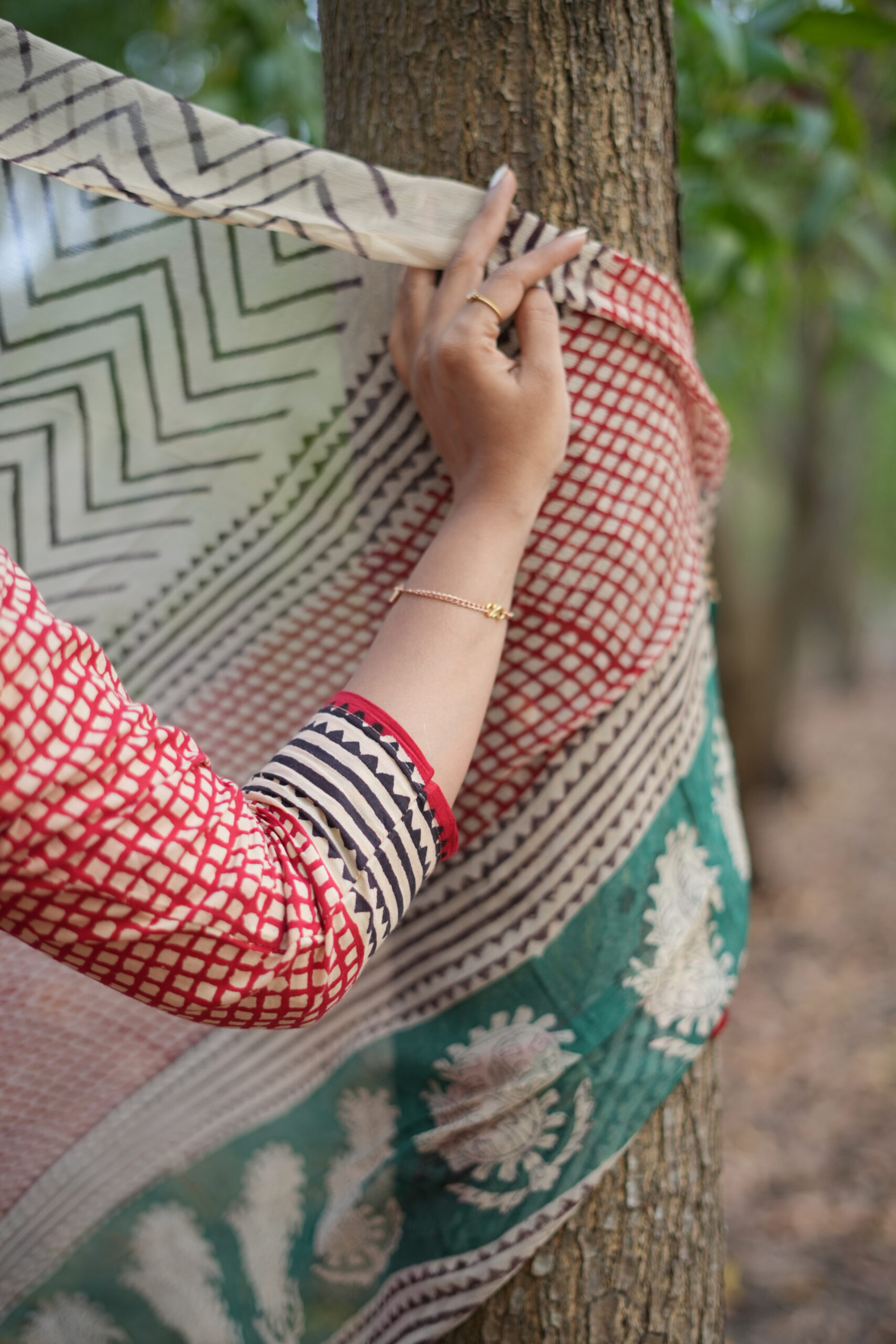 Sahara – Drop 01 | SJ - 25 | Brick Red Handblock 3-Piece Suit Set - Image 4