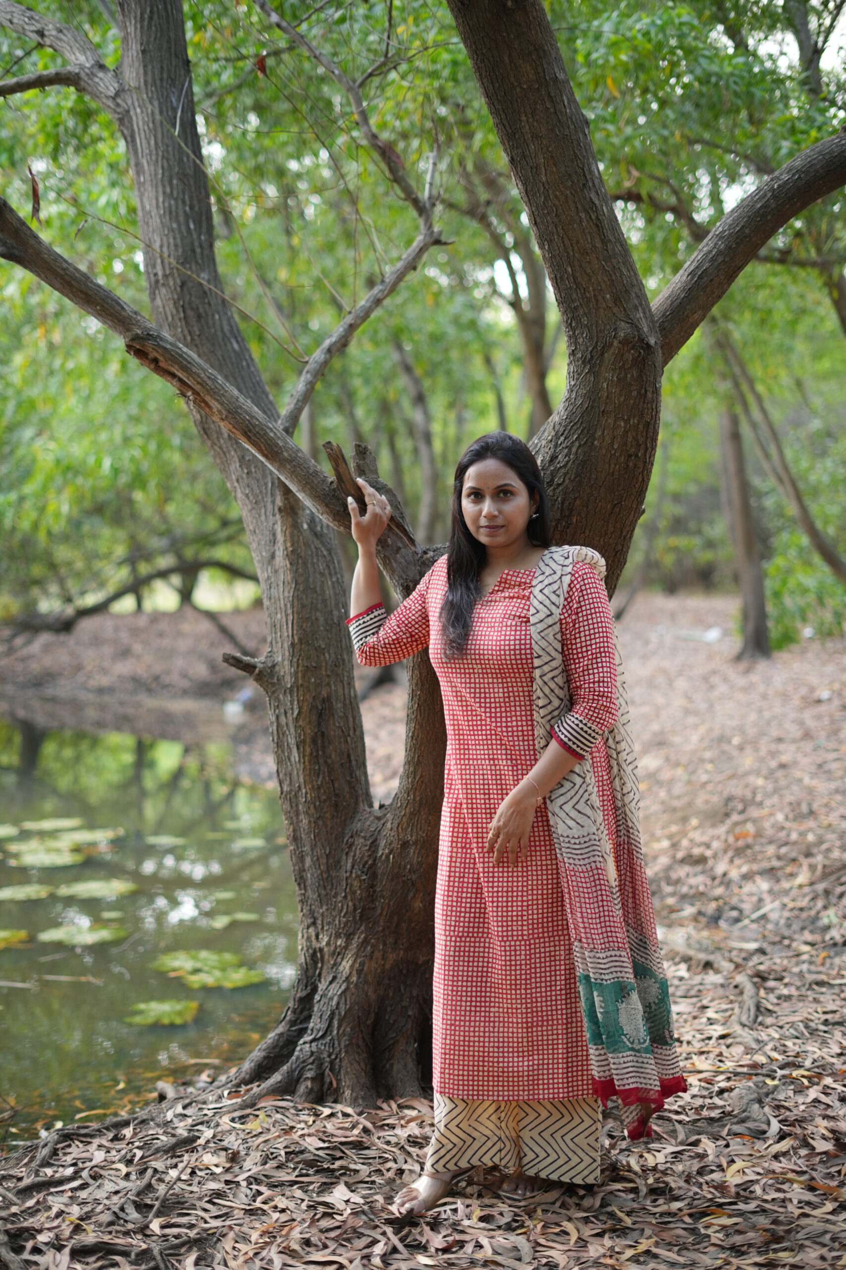 Sahara – Drop 01 | SJ - 25 | Brick Red Handblock 3-Piece Suit Set - Image 9