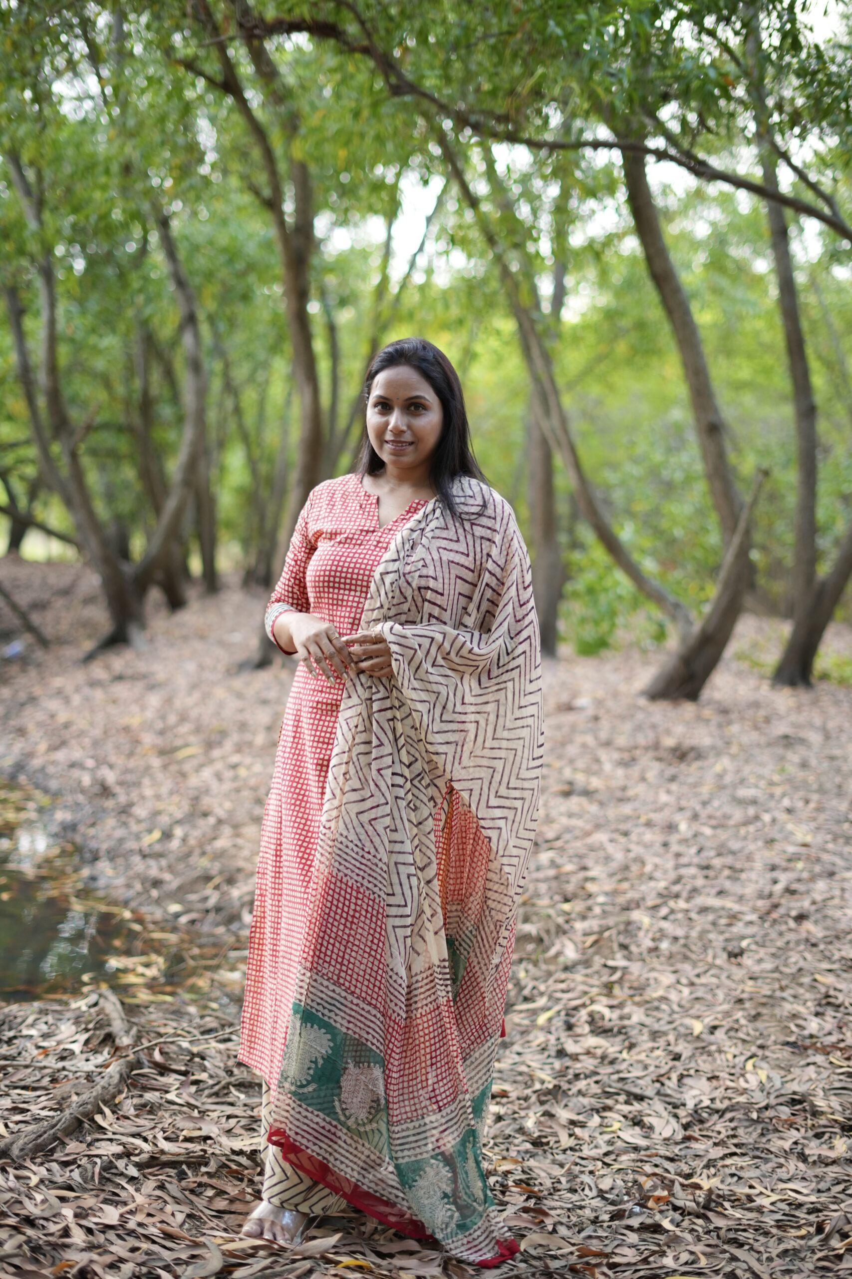 Sahara – Drop 01 | SJ - 25 | Brick Red Handblock 3-Piece Suit Set - Image 7