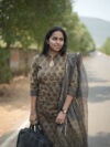 Sahara I – Drop 6 | SJ-30 | Earthy Mocha Brown 3-Piece Handblock Cotton Set with Kota Doria Dupatta