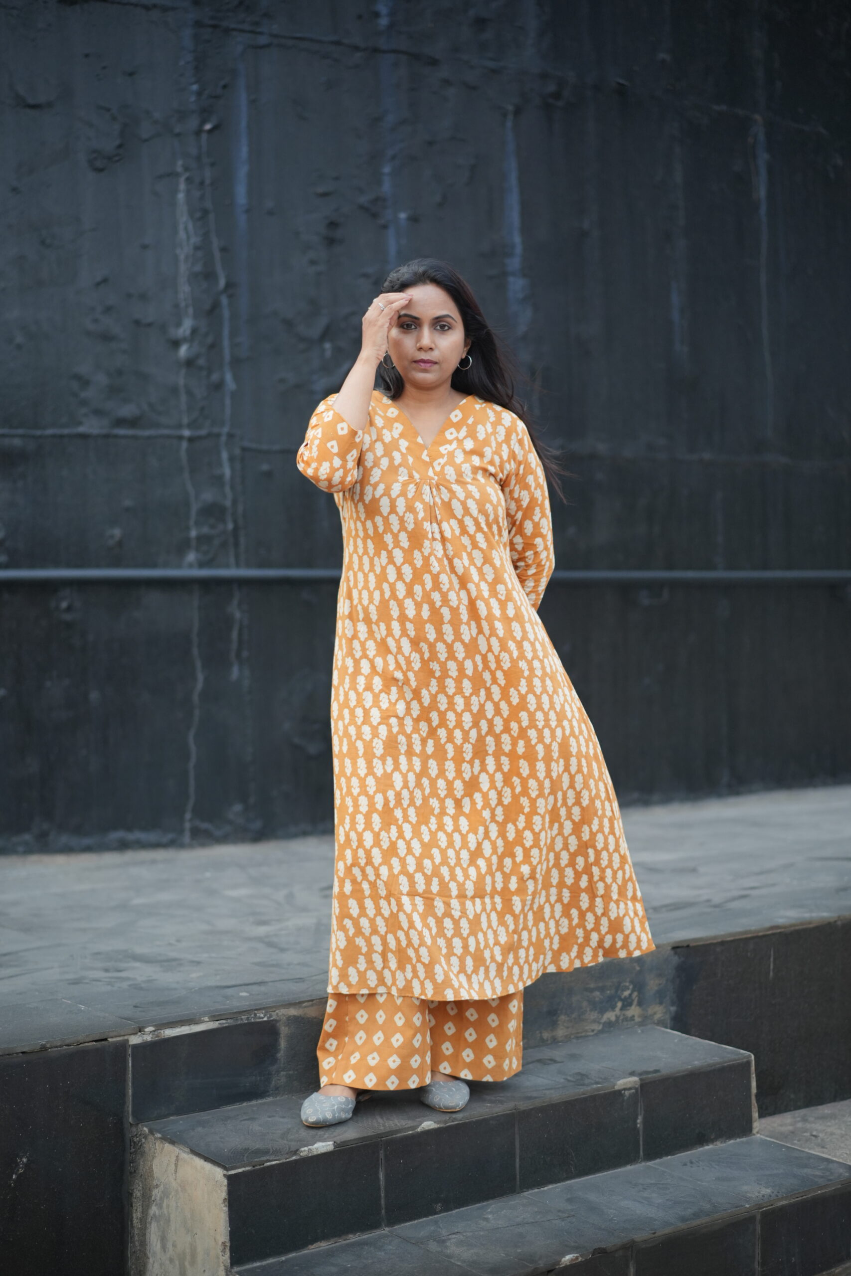 Sahara - Drop 7 | SJ-31 | Mustard Yellow A-Line Handblock Cotton Coord Set