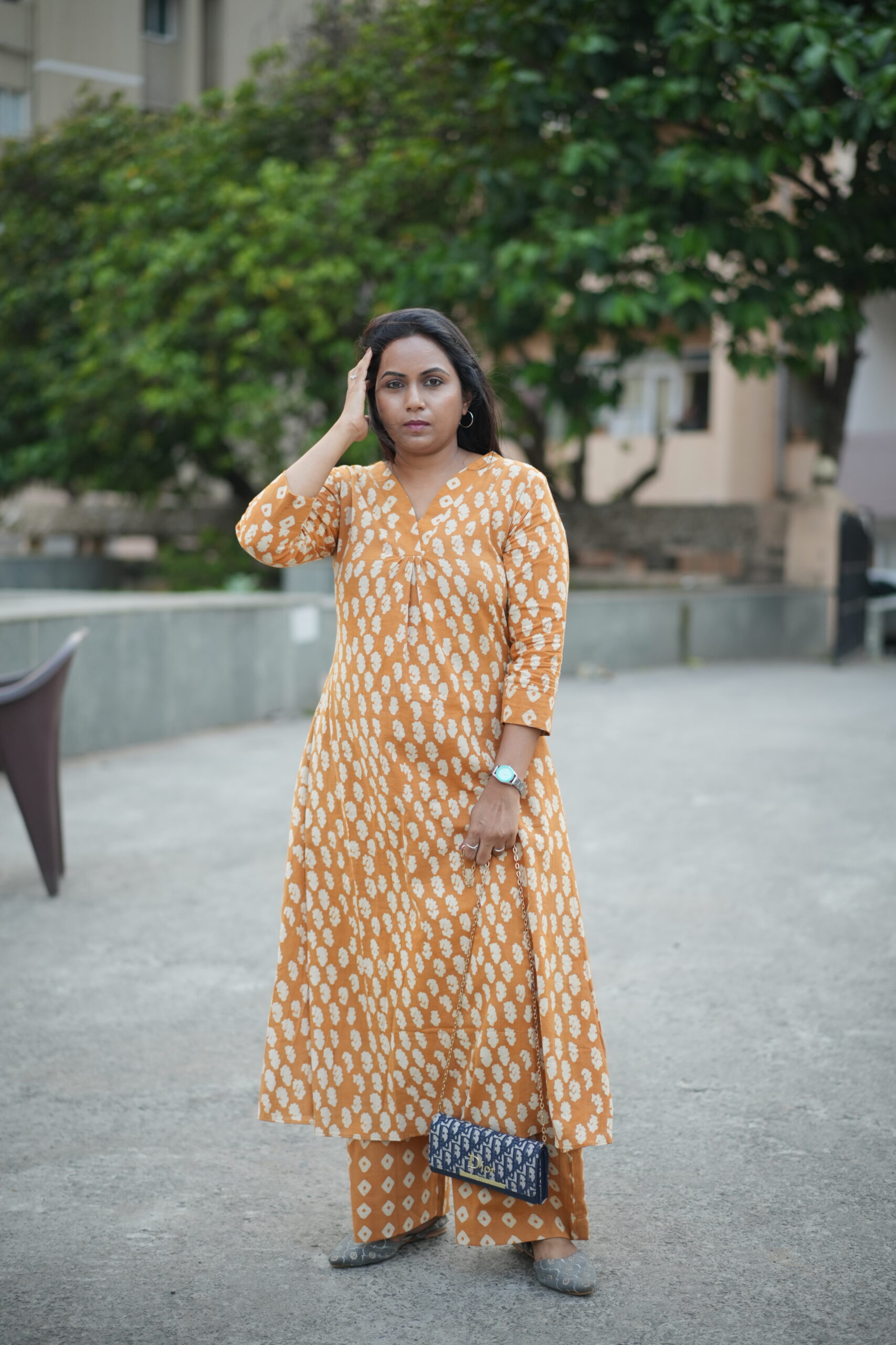 Sahara - Drop 7 | SJ-31 | Mustard Yellow A-Line Handblock Cotton Coord Set - Image 3