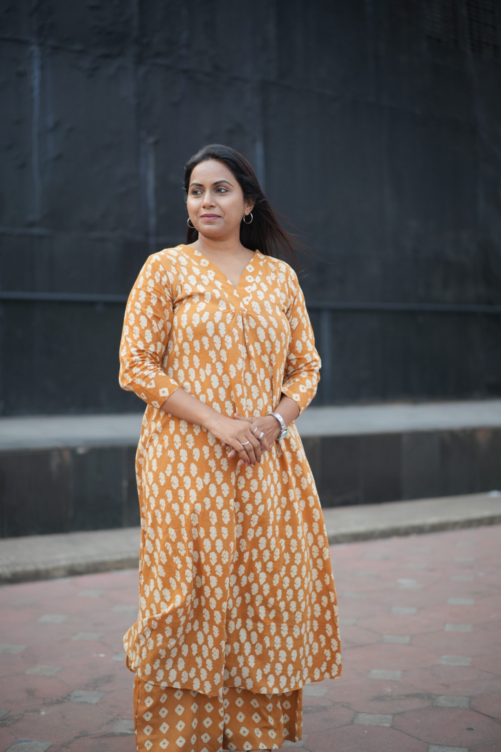 Sahara - Drop 7 | SJ-31 | Mustard Yellow A-Line Handblock Cotton Coord Set - Image 4