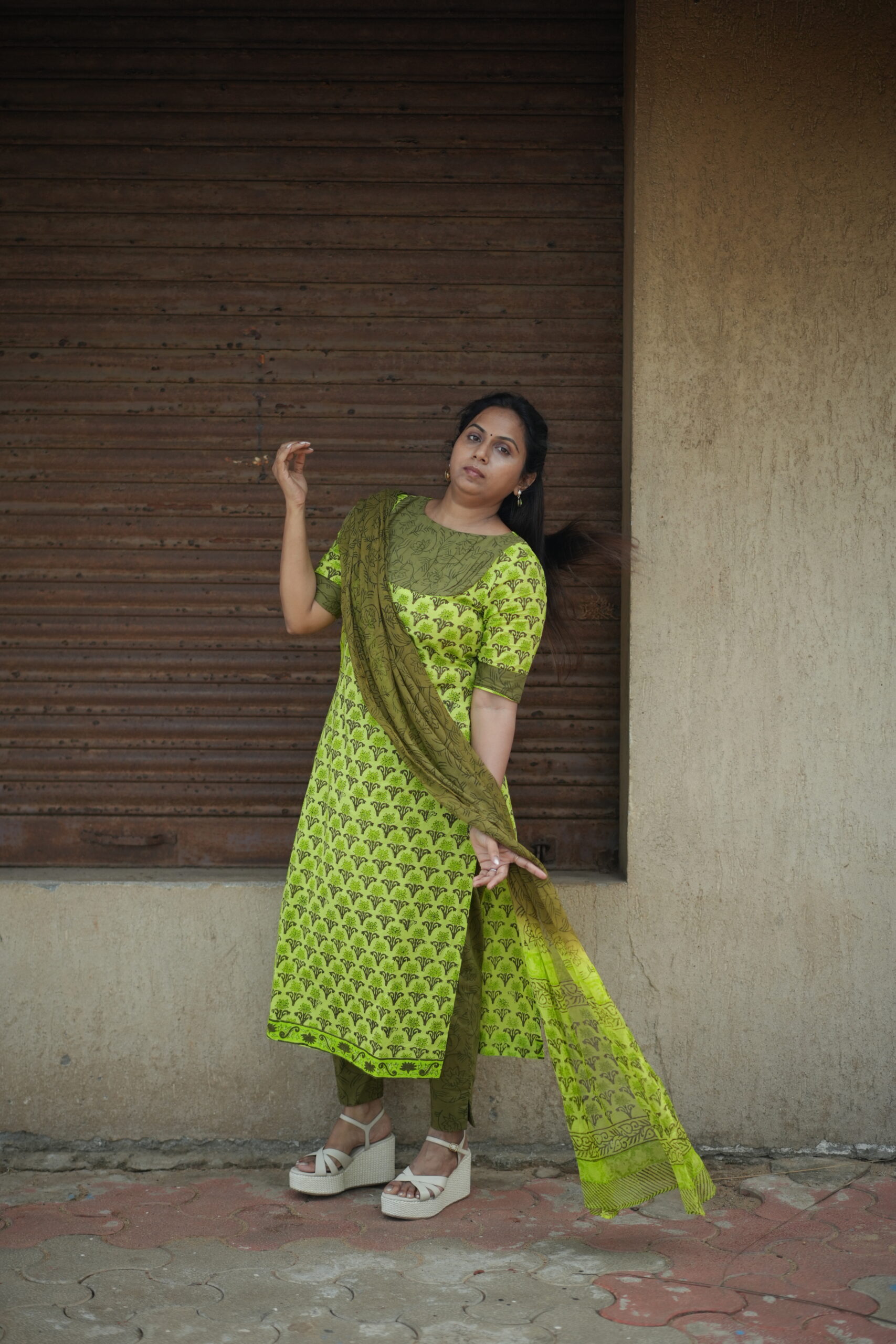 Sahara - Drop 2 | SJ-34 | Radiant Green Handblock 3-Piece Cotton Suit Set - Image 6