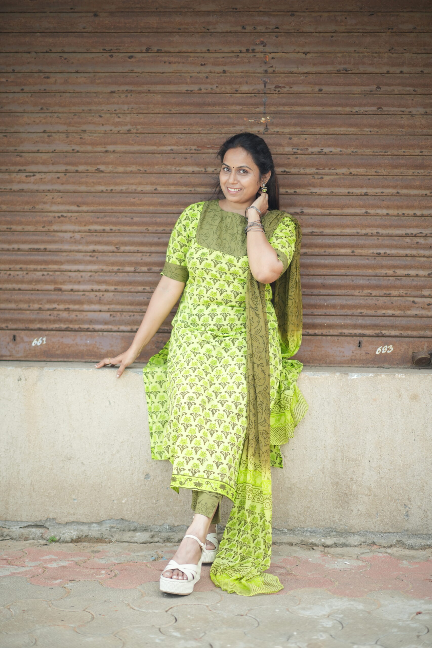 Sahara - Drop 2 | SJ-34 | Radiant Green Handblock 3-Piece Cotton Suit Set