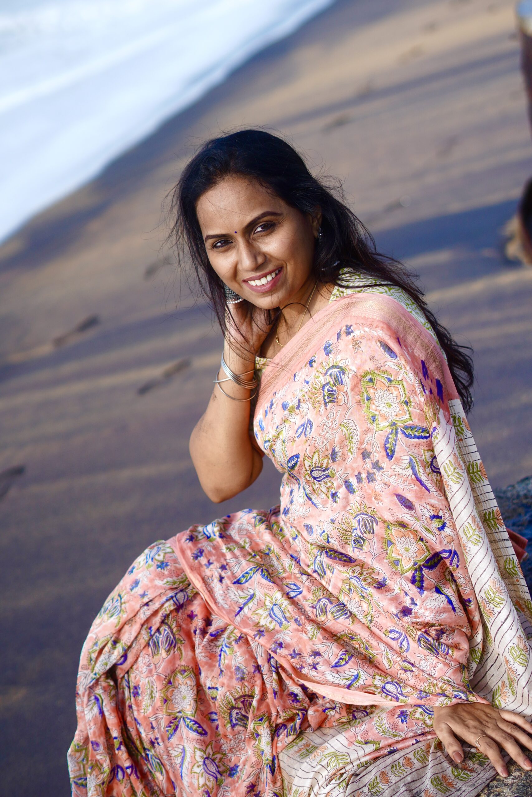 Maheswari Bagru Hand Block Printed Saree - Image 4